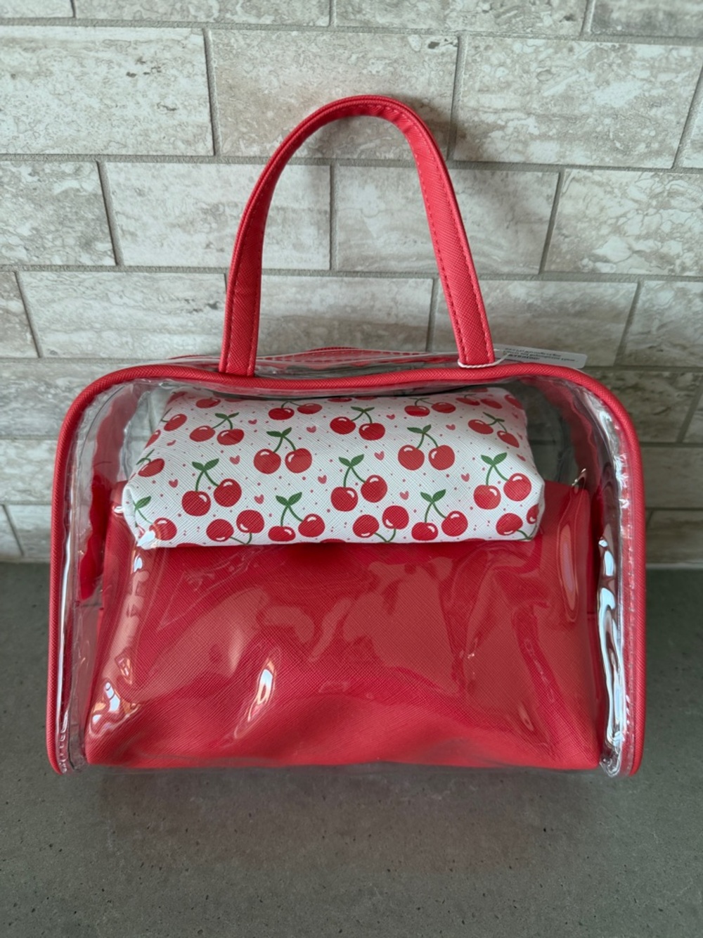 Red Clear Cosmetic Tote with Cherry Pouch